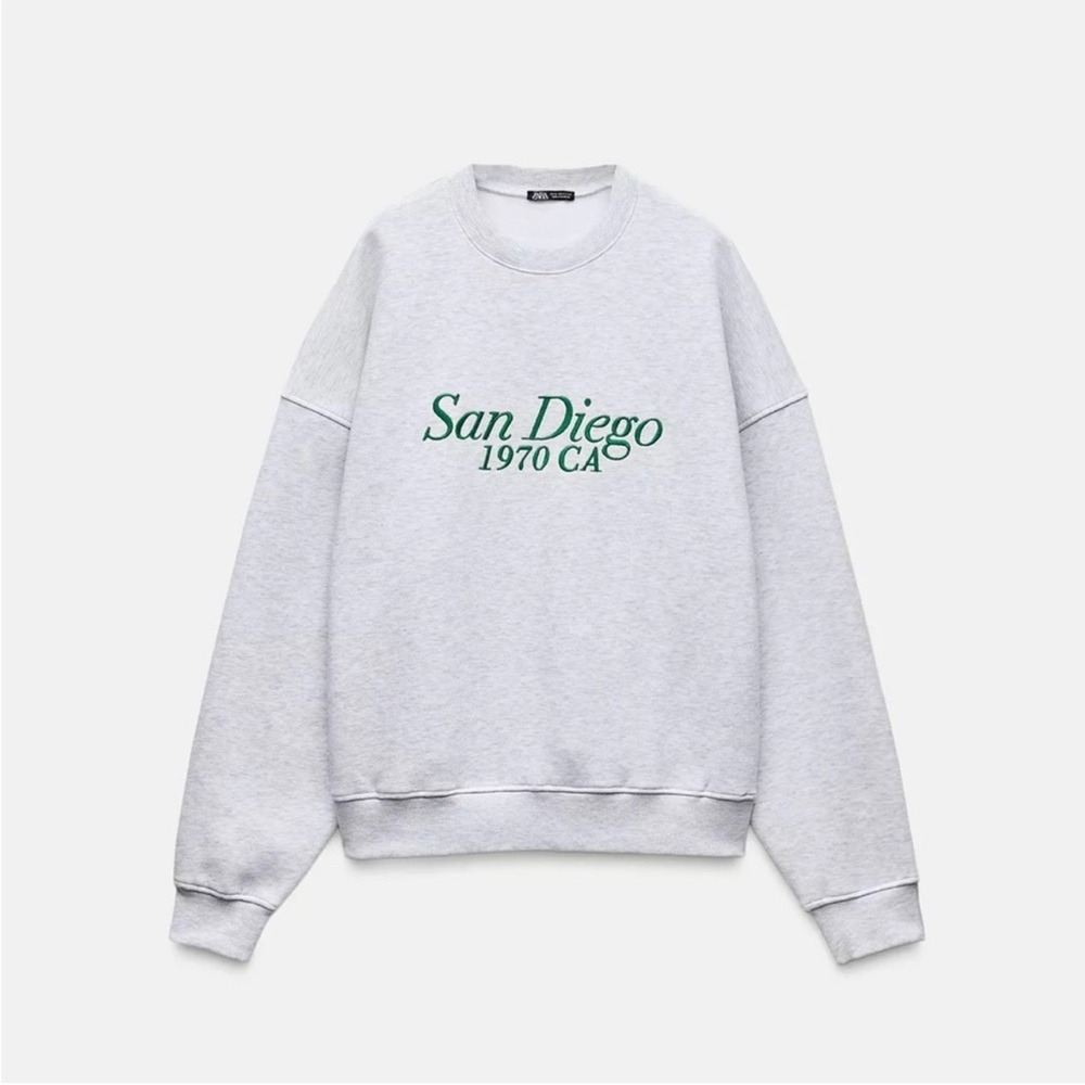 ZARA Gray San Diego 1970 CA Embroidered Sweatshirt Size Small